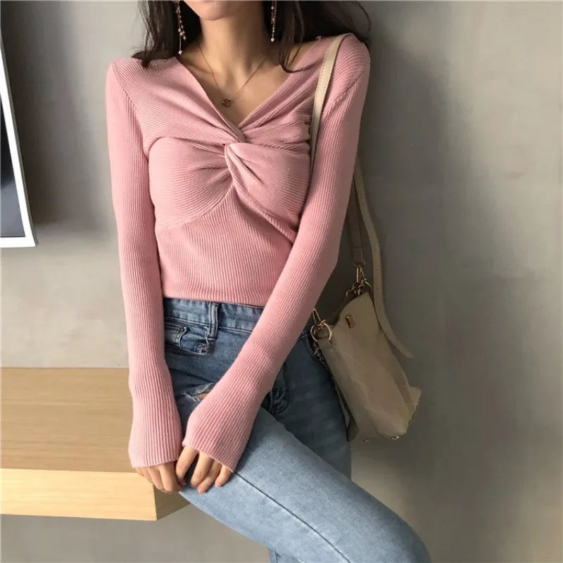 Slim V-Neck Knit Sweater